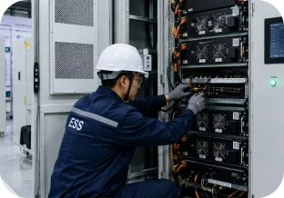 Técnico de mantenimiento de almacenamiento de baterías.
