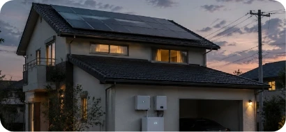 Hogar conectado a la red con paneles solares y almacenamiento de energía